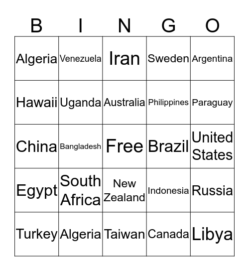 Latitude/ Longitude Bingo Game Bingo Card