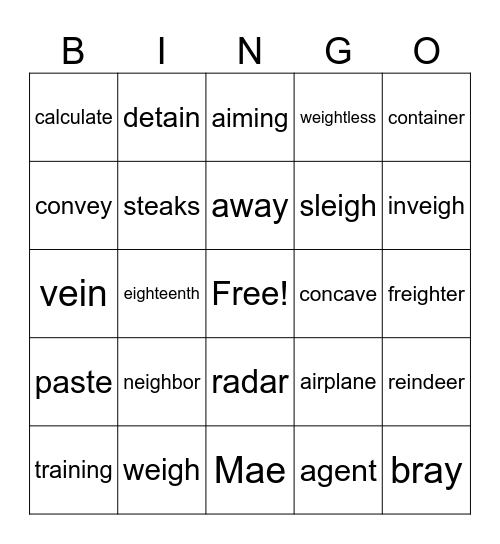 A sounds Bingo Card