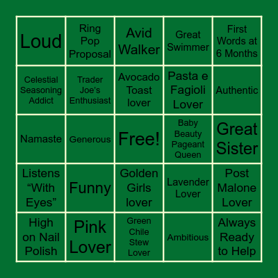 Laura's Bridal Brunch Bingo Card