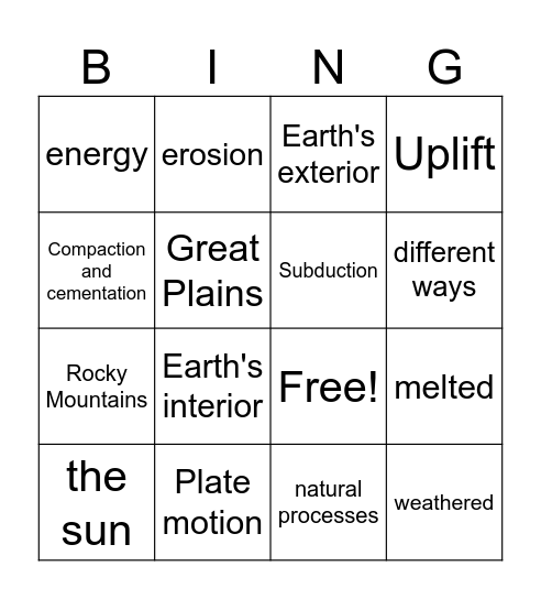 Rock Transformation Bingo Card