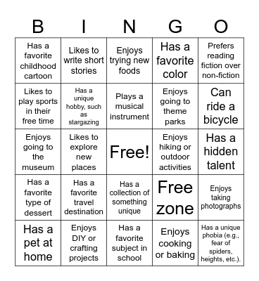 Classmate Bingo Card