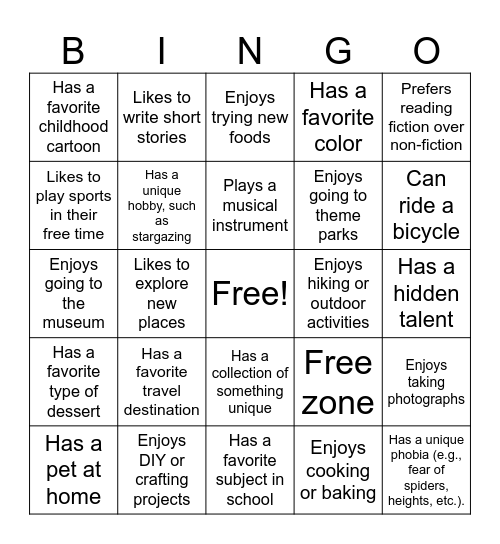 Classmate Bingo Card