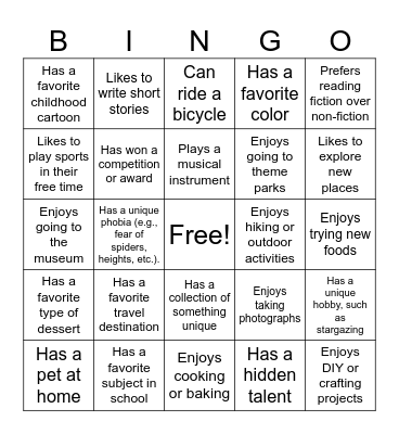 Classmate Bingo Card