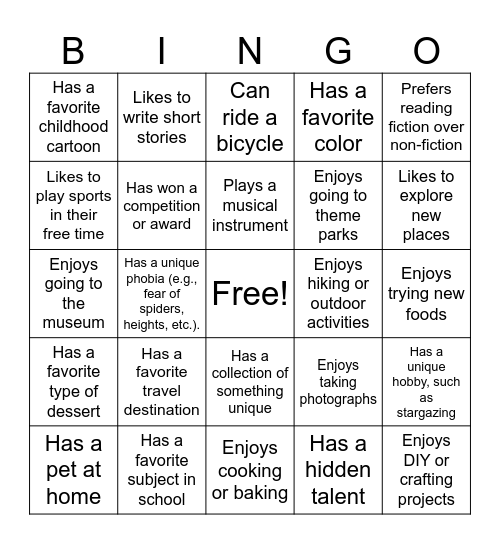 Classmate Bingo Card