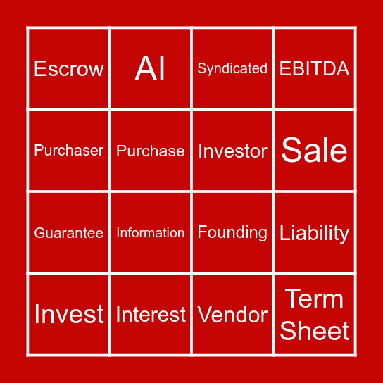 Private Equity Masterclass Bingo Card
