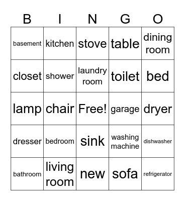Furniture & Appliances Bingo Card