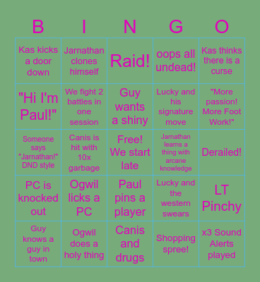 Abomination Bingo Card