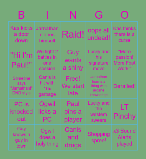 Abomination Bingo Card
