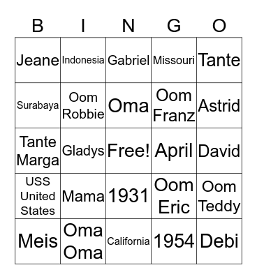 Mom's 85th Birthday Bingo Card