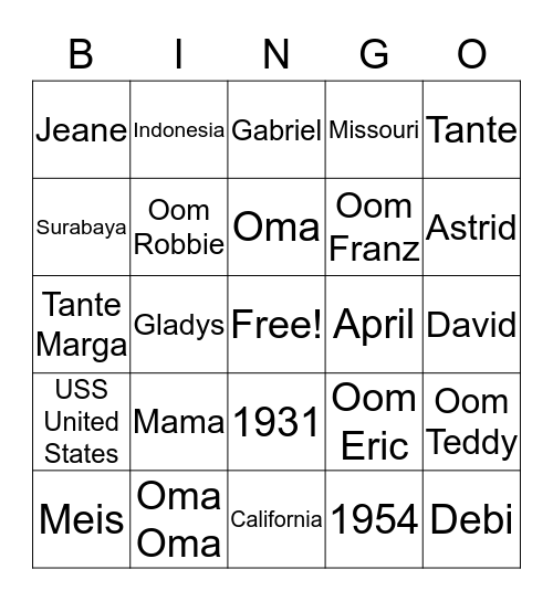 Mom's 85th Birthday Bingo Card