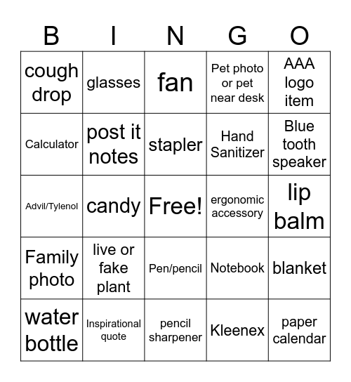 What's on your Desk Bingo Card