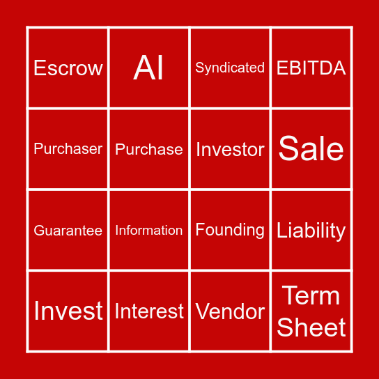 Private Equity Masterclass Bingo Card