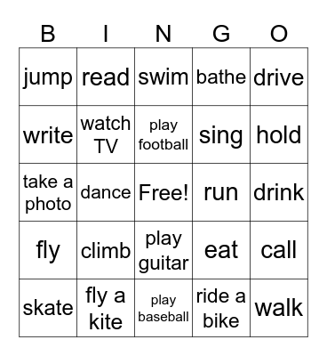 Action Verbs ESL Bingo Card