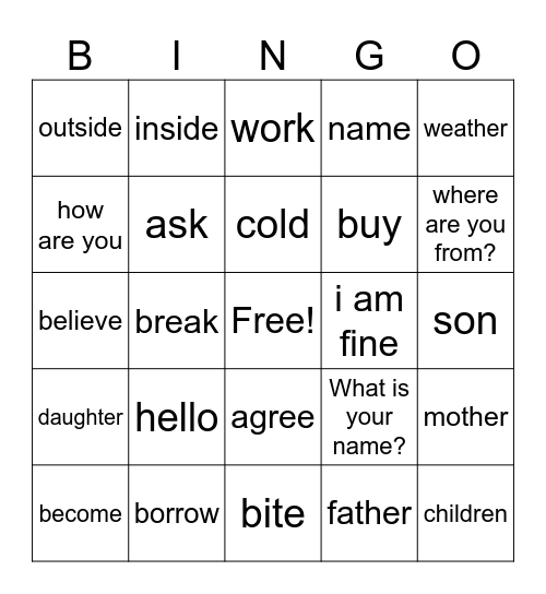 Untitled Bingo Card