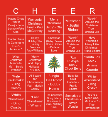 Vetcove Holiday Music Bingo Card