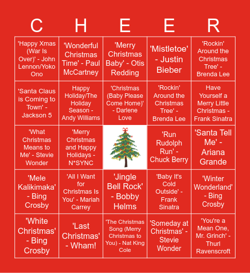 Vetcove Holiday Music Bingo Card