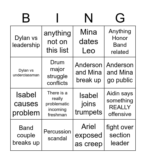 2nd Semester Drama Bingo Card