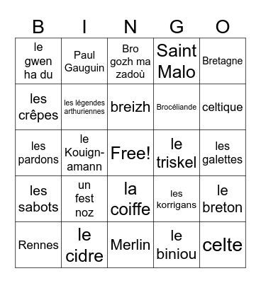 la culture bretonne Bingo Card