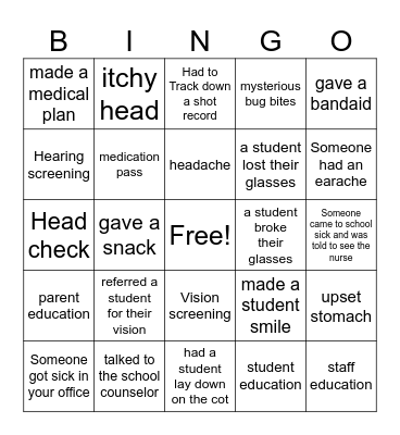 School Nurse Bingo Card