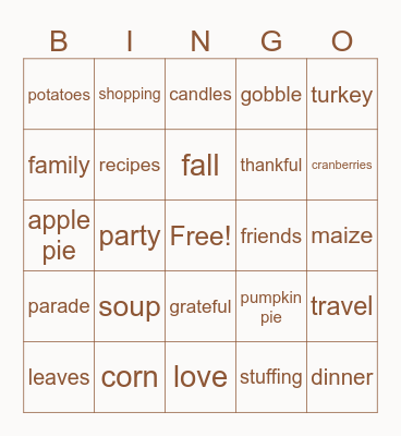 TSP Thanksgiving Bingo Card