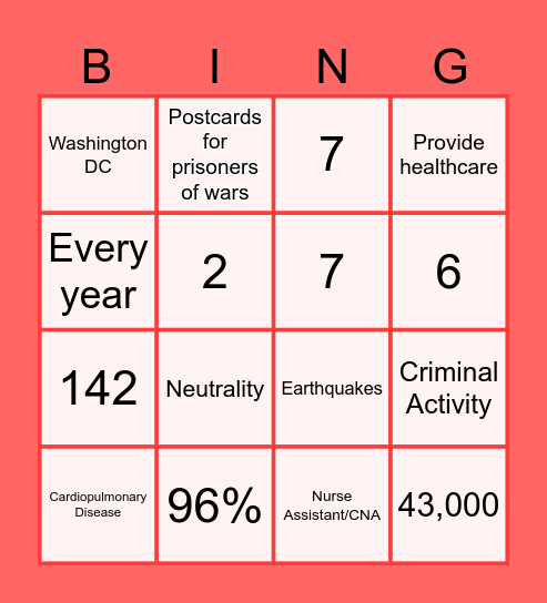 RED CROSS BINGO Card