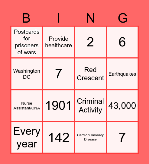 RED CROSS BINGO Card