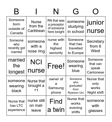 NURSE BINGO! Bingo Card