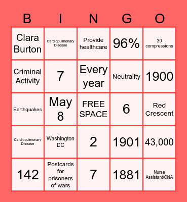 RED CROSS BINGO Card