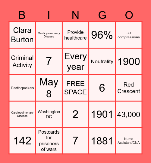 RED CROSS BINGO Card