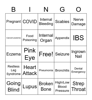 Call the Nurse Bingo Card