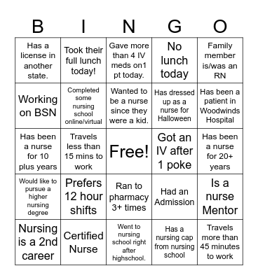 Get to know a Nurse! Bingo Card