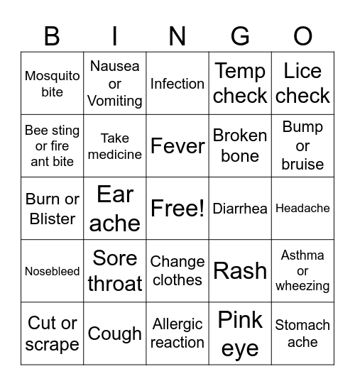 School Nurse Bingo Card