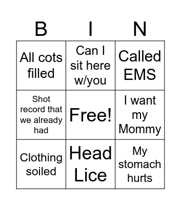 School Nurse Bingo Card