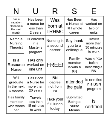 Celebrating Nursing Bingo Card