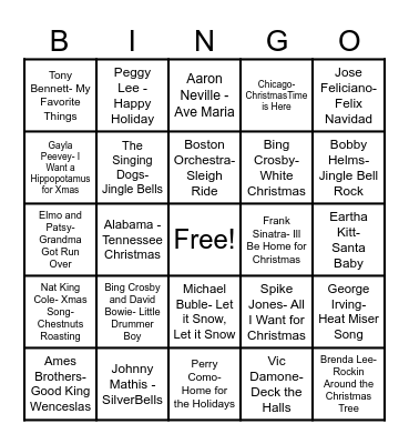 Christmas Tunes Bingo Card