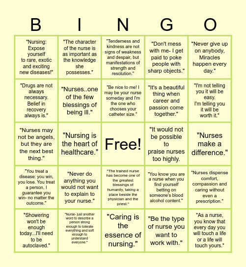 Nurses Week BINGO Card