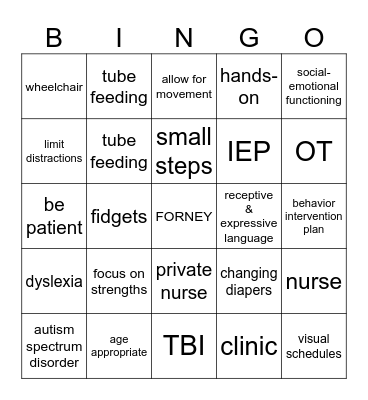 Health Services & Disabilities Bingo Card