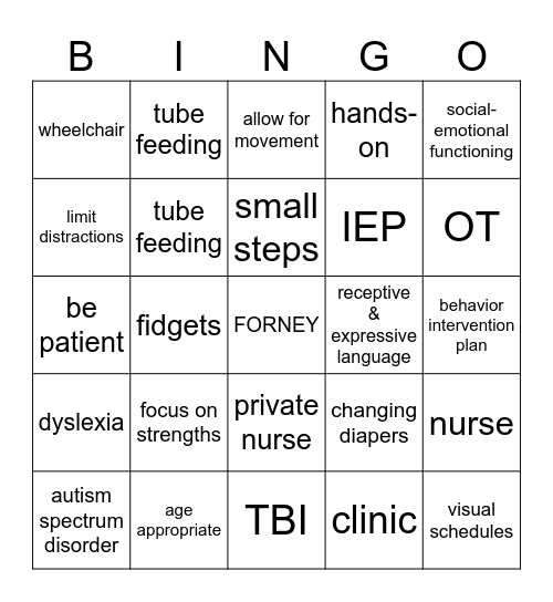 Health Services & Disabilities Bingo Card