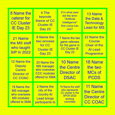 CC Cluster IE Day 2023 Bingo Card