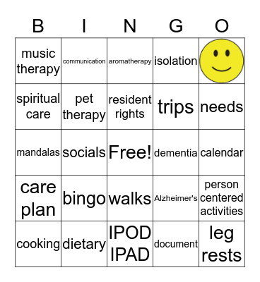 Activities Bingo Card