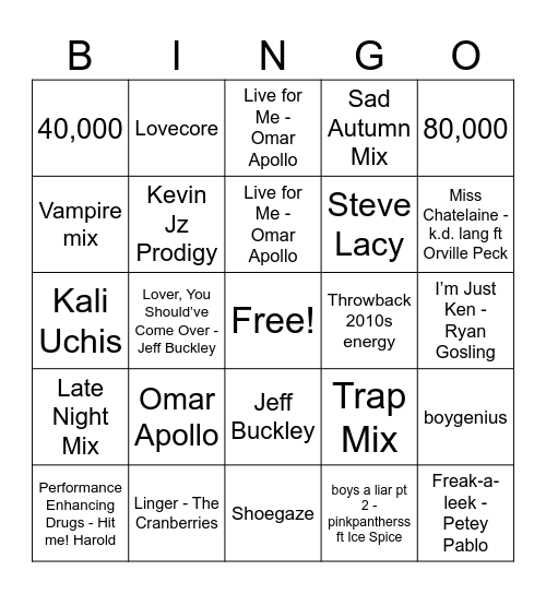 Untitled Bingo Card