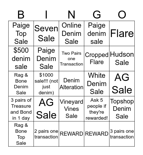 Denim Bingo Card