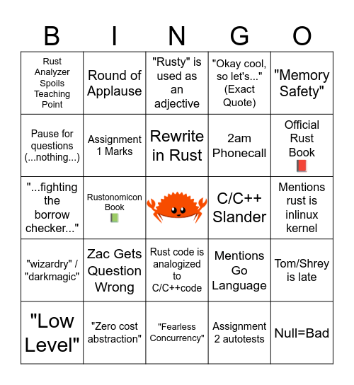 COMP6991 Final Bingo Card