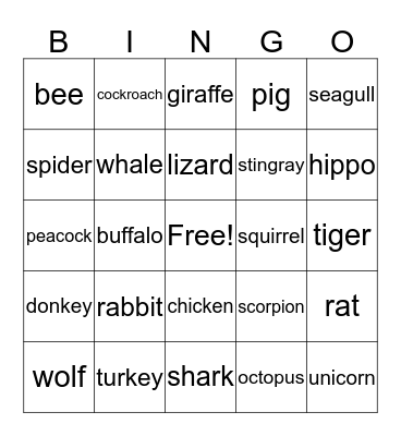 Los Animales Bingo Card