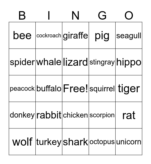Los Animales Bingo Card