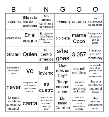 LOTERIA - ESPANOL 1 CON PROFE PARI Bingo Card