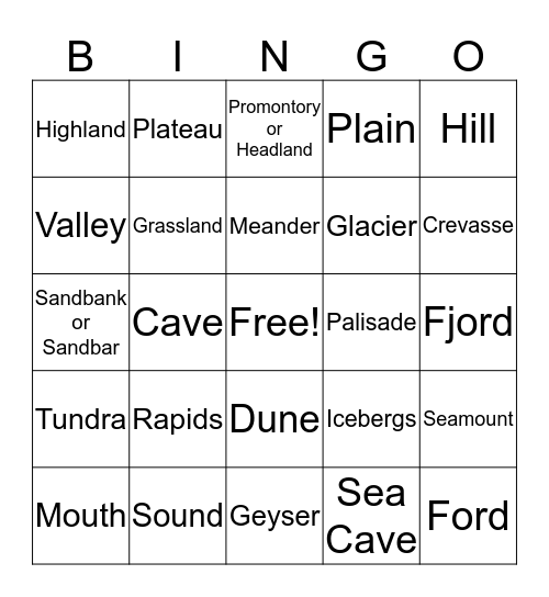 Geography Spring Vocab BINGO Card