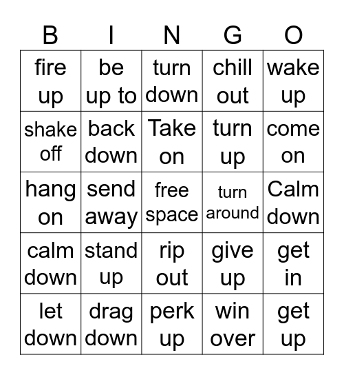 Phrasal Verbs in Songs Bingo Card