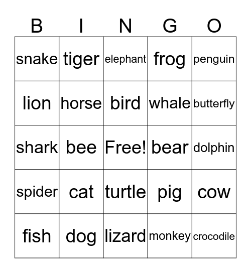 Los Animales Bingo Card