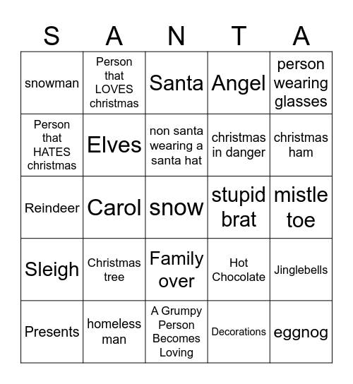 christmas movie bingo Card